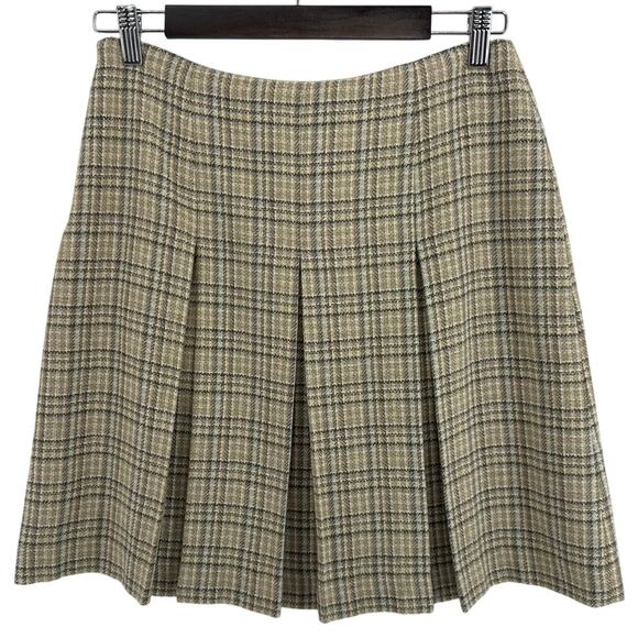Petite Sophisticate Pleated Plaid Skirt 8P Tan Vintage 1990s Light Academia Prep - Picture 1 of 6